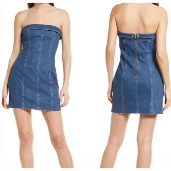 Reformation NWT Madilyn denim blue jean strapless mini dress Zip Up Size 12 - Picture 8 of 8
